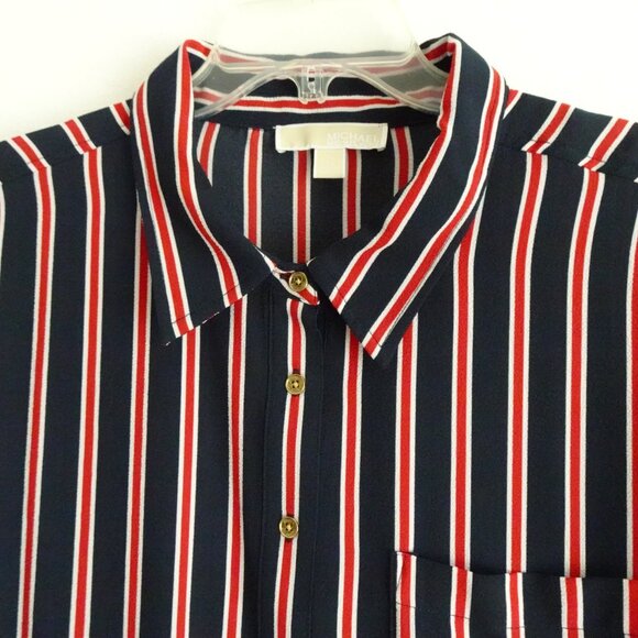 Michael Kors Button Front Top Blouse Women's Plus Size 3X Blue Red Stripe Office - Picture 5 of 10